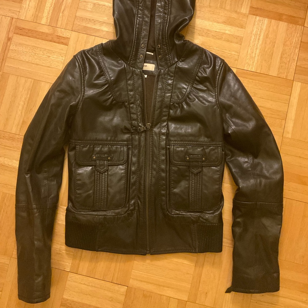 June Black Leather Jacket with Hood